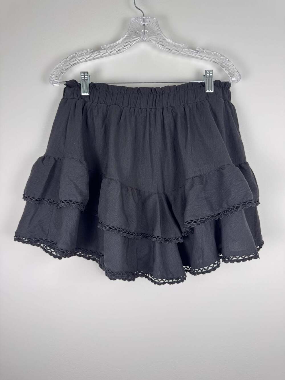 Black Tiered Ruffle Mini Skirt/Skort Size XL Coquette Flirty Boho